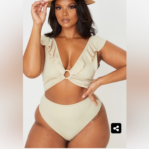 PrettyLittleThing Other - PLUS Stone Frill Edge Ring Detail Swimsuit